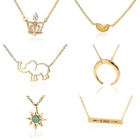 1 pc crown necklace for women origami elephant pendant moon sun totem collares fashion clavicle chain stainless steel jewelry