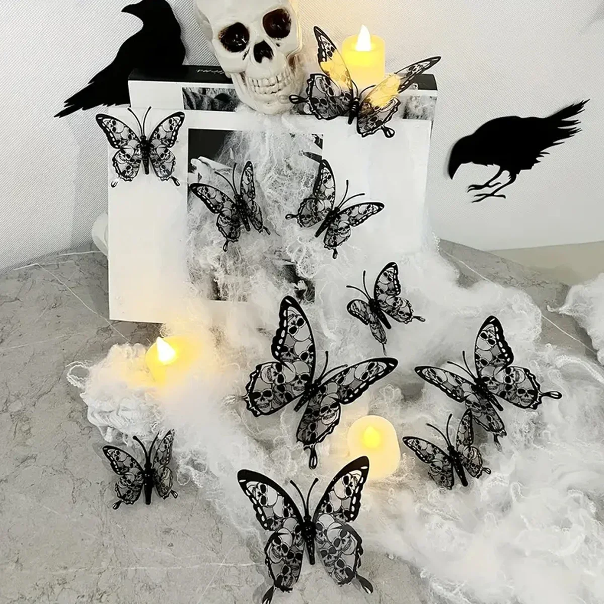 12 Упаковок 3d Череп Снежинка Наклейки На Стену Хэллоуин Декоративные Пластиковые