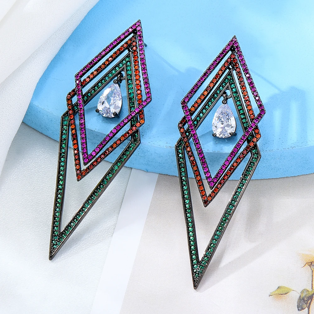 Женские серьги-подвески Siscathyy, разноцветные геометрические серьги в форме ромба с фианитами, ювелирные украшения для свадьбы, вечеринки
