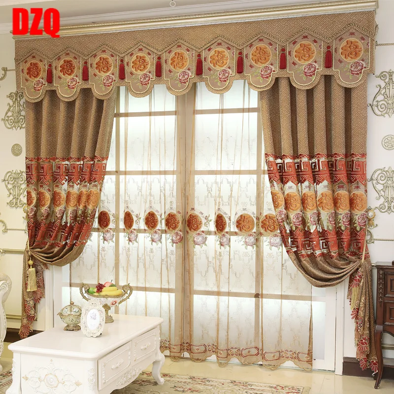 

European Style Curtain Chenille Fabric Embroidered Light and Luxurious Atmosphere Curtains for Living Dining Room Bedroom