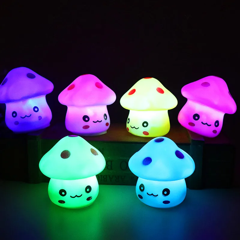 

New Cute 6cm Color Changing LED Mushroom Lamp Party Lights Mini Soft Baby Child Sleeping Nightlight Novelty Luminous Toy Gift