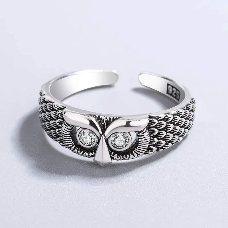 

Fashion Simple Zircon Eye Owl Rings For Women Retro Silver Color Open Index Finger Ring Goth Jewelry Accessories Holiday Gift