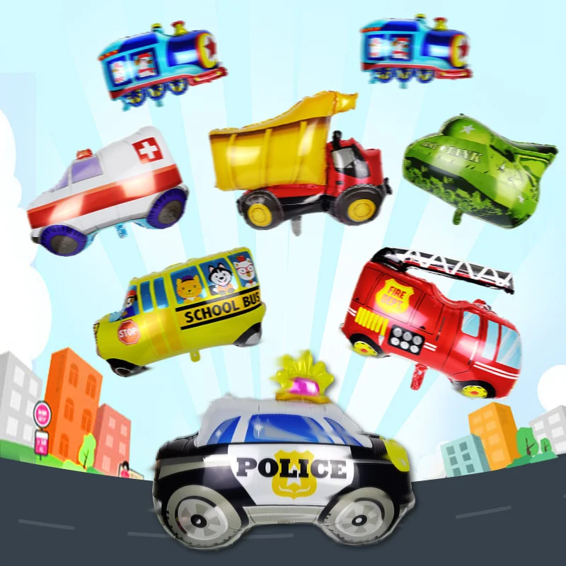 Children car toy balloon police fire truck school bus children's birthday decoration party aluminum foil |