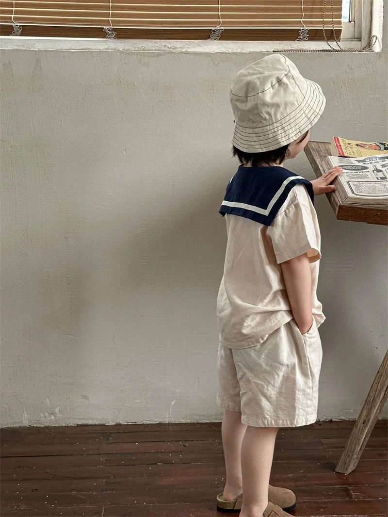 

New Summer Children Set Brothers Sisters Look Outfits Navy Academy Style Girls Short Sleeve Dress Baby Girls Boys Set 1-9Y