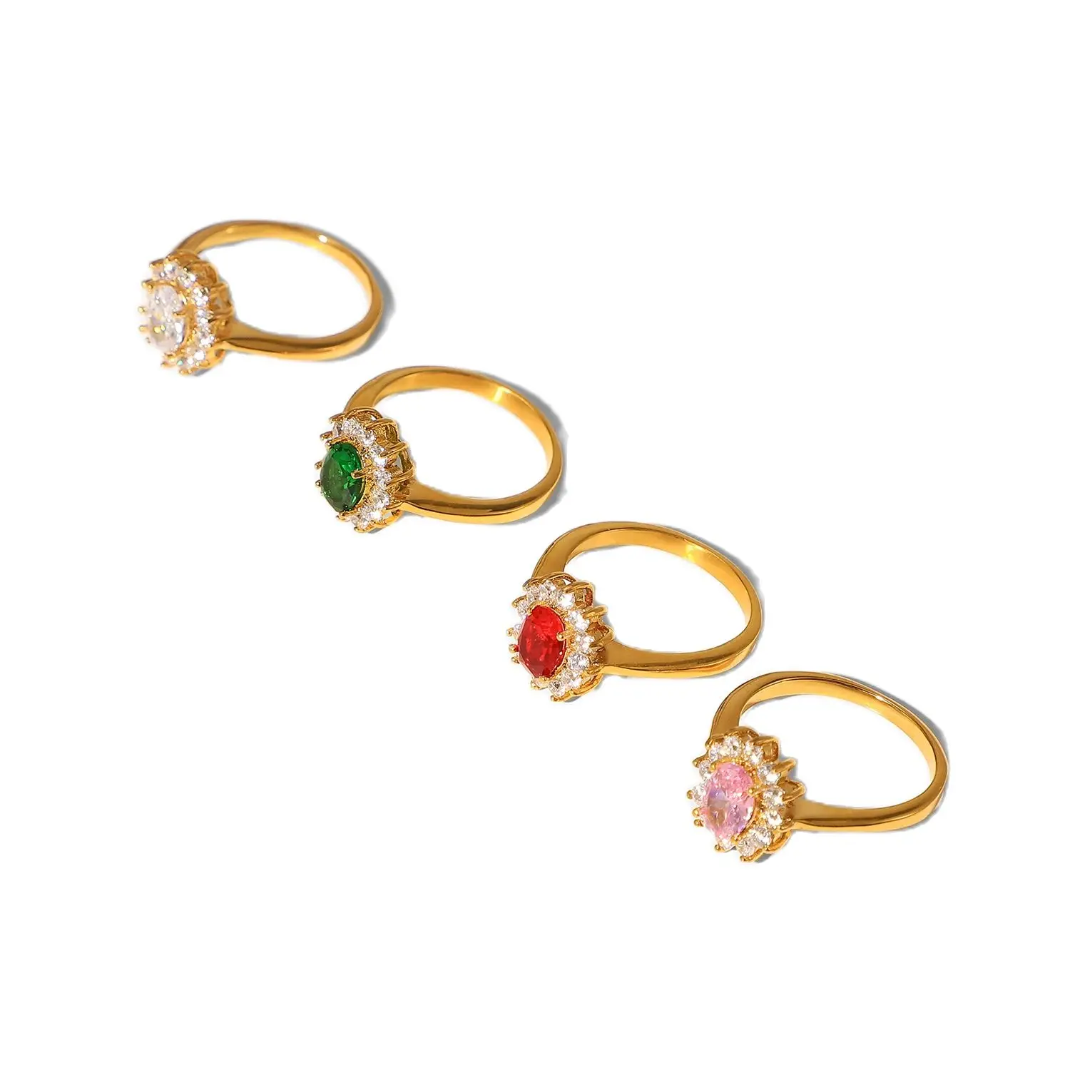 

INS Wind 18K Gold Plated Double Layer Thick Zircon Ring Stainless Steel Wrapped Oval Color Zircon Ring Jewelry Female