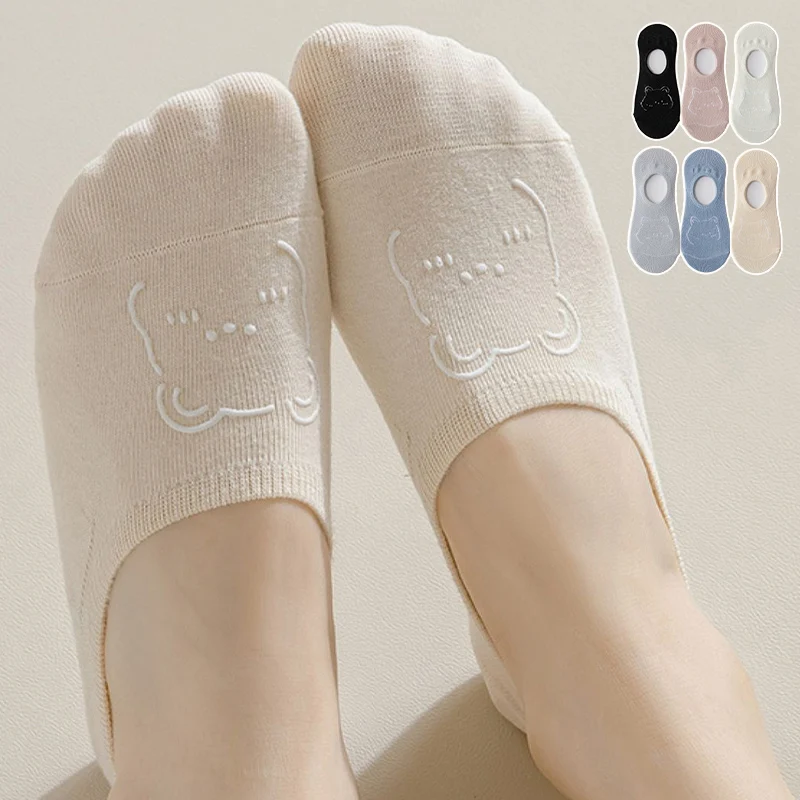 

5pair/lot Women's Boat Socks Fashion Cartoon Bear Summer Thin Invisible Sock Silicone Non-slip Breathable Sox Casual Elastic