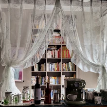 Rideau de séparation pastorale en dentelle brodée blanche en feuille de Lotus, sans poinçon, pour baie vitrée, décoration murale, arrière plan de tournage  (3)