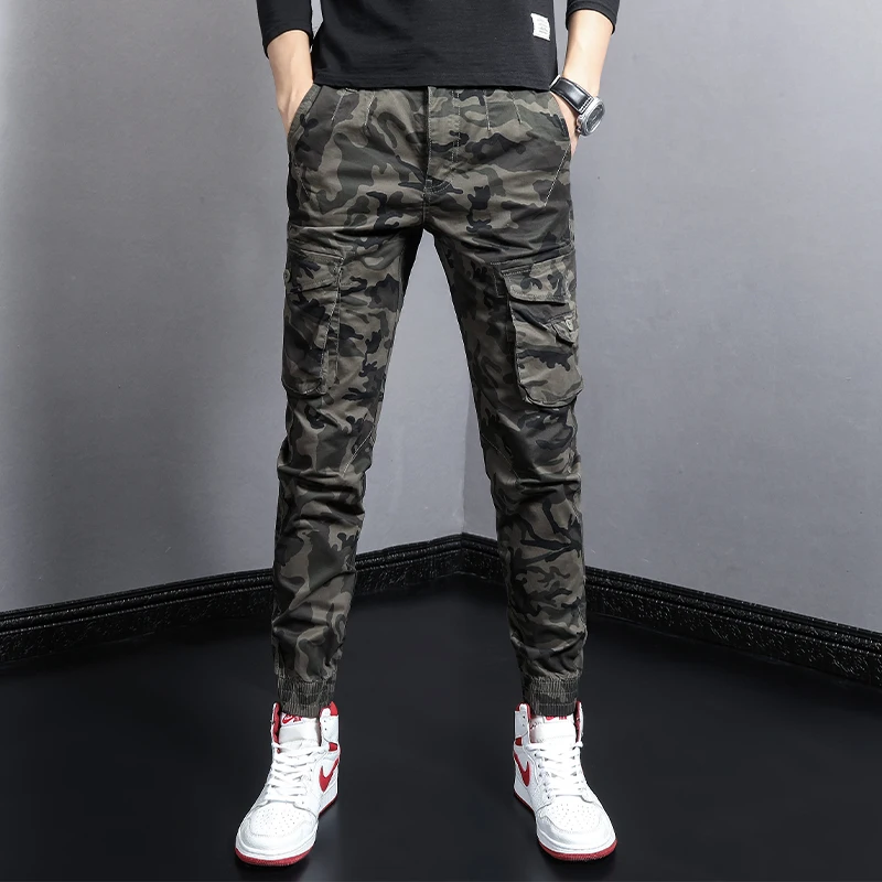 Fashion Streetwear Men Jeans Slim Fit Multi Pockets Casual Cargo Pants Hombre Hip Hop Joggers Men Camouflage Military Trousers