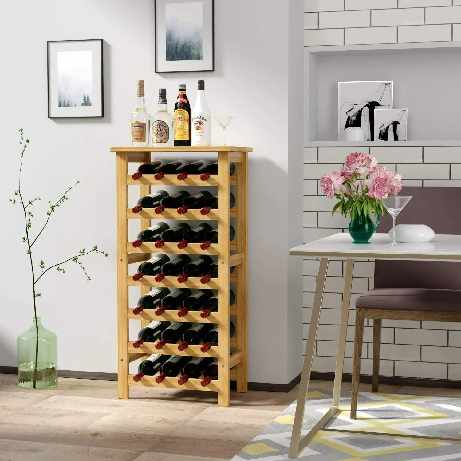 

7 Tier Bamboo Wine Rack Wine Storage Rack Display Rack 28 Bottles Display Cabinet Storage Furniture