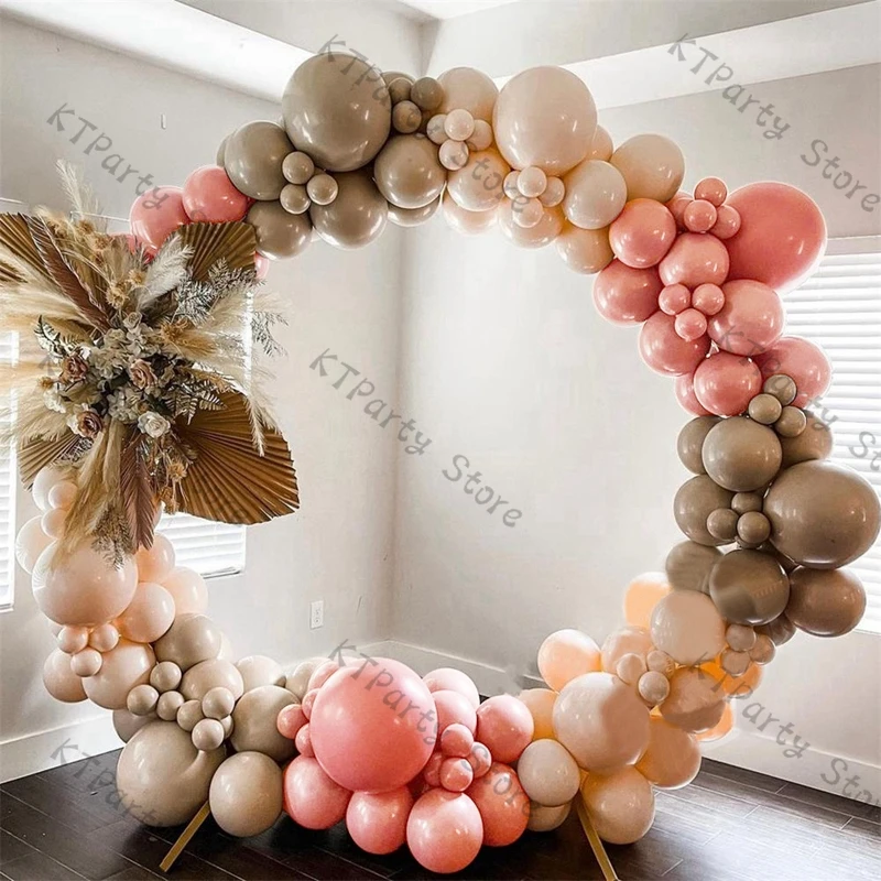 

125pcs Retro Pink Coffee Balloon Graland Kit BOHO Birthday Party Wedding Engagement Decoration Beige Balon Set Baby Shower Decor