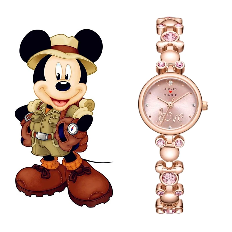 

Женские часы Disney, браслет в форме головы Микки Мауса из мультфильма, стильный браслет со стразами, любовь, модный подарок для подруги на день...