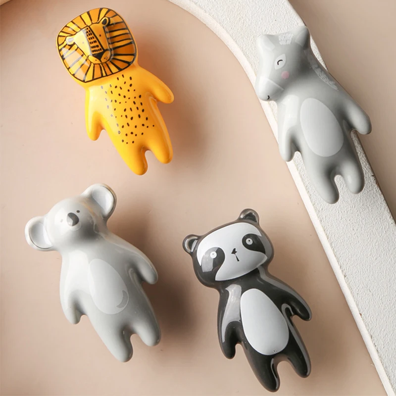 

Cartoon Furniture Handles Animal Drawer Knob Ceramic Drawer Knobs Handles for Cabinets and Drawer Lion Panda Fox Children Handle