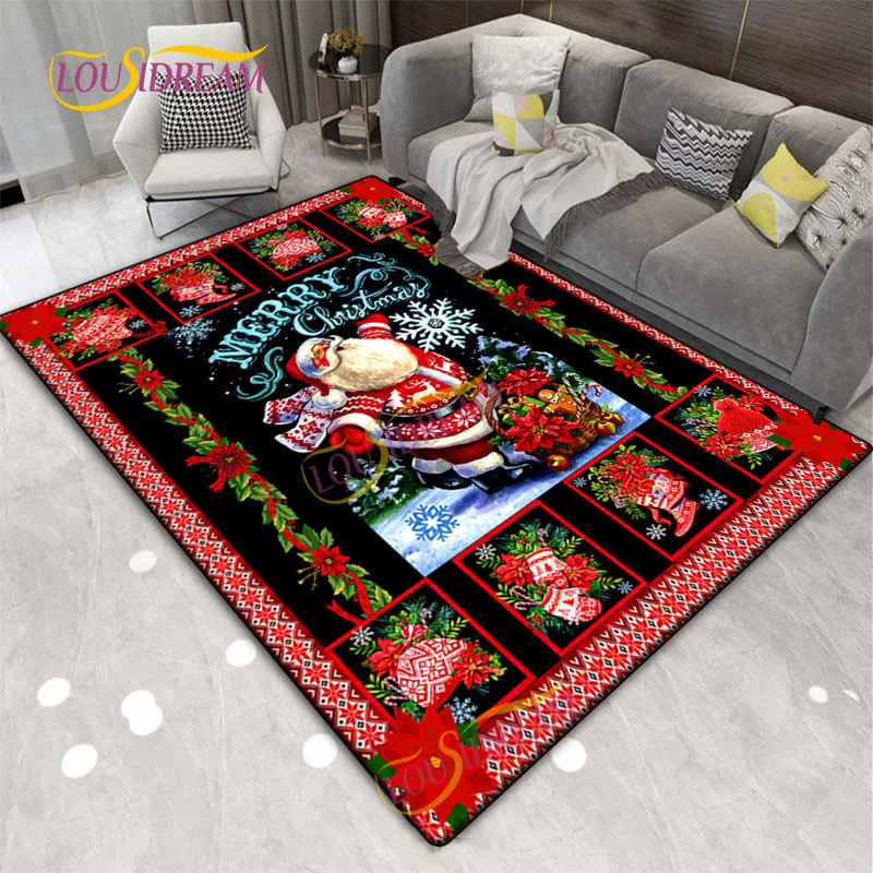 

Santa Claus flannel rug household Christmas gifts living room children's game mat kitchen bathroom anti-skid carpet