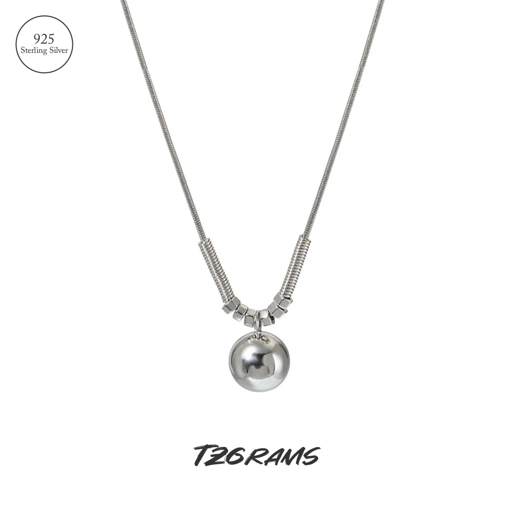 

TZgrams 100% 925 Sterling Silver Smooth Ball Pendant Necklace for Women Beads INS Clavicle Chain Korean Fashion Jewelry
