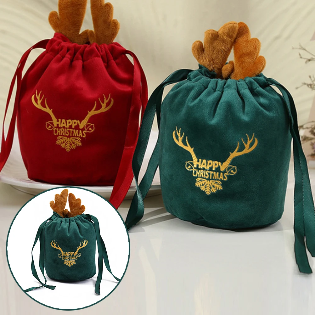 

2023 Новый Рождественский Подарочный пакет для конфет с оленями бархатные мешки для Санта-Клауса сумка на шнурке Рождественское украшение де...