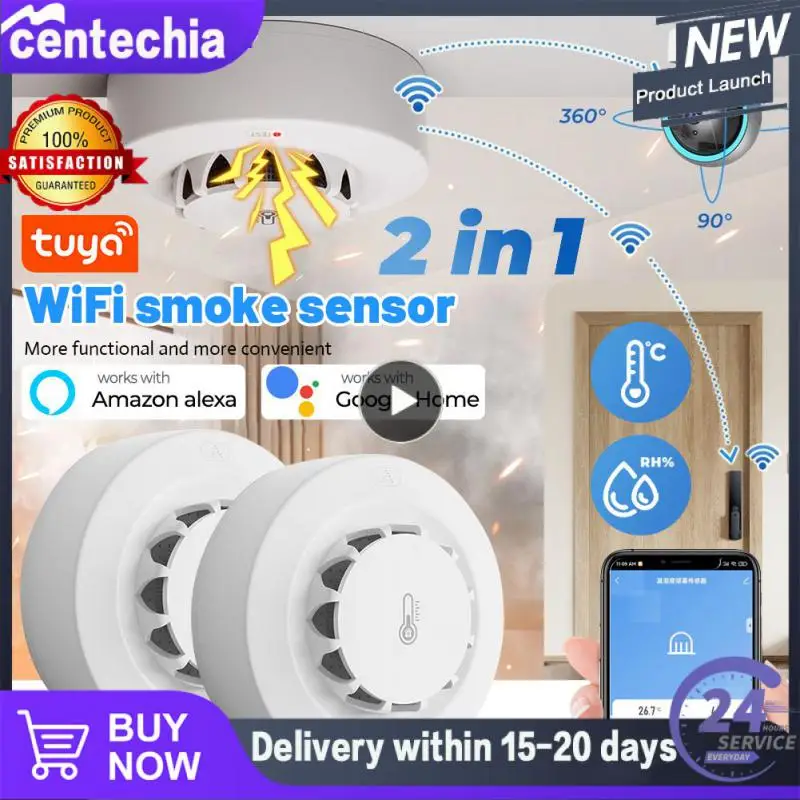 

Temperature And Humidity Sensor Smart Linkage Sharing Function Tuya Wifi Smoke Detector 2.4ghz 120ma Thermohygrometer 2 In 1