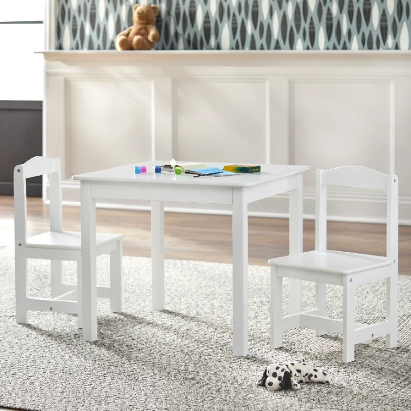 

Kids 3-Piece Table and Chair Set Children MDF Solid Wood Furniture for Child's Room for Play with Their Favorite Toys