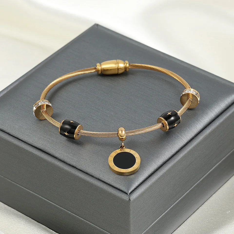 Модные черные круглые браслеты FEEHOW из ракушек с римскими цифрами для женщин и