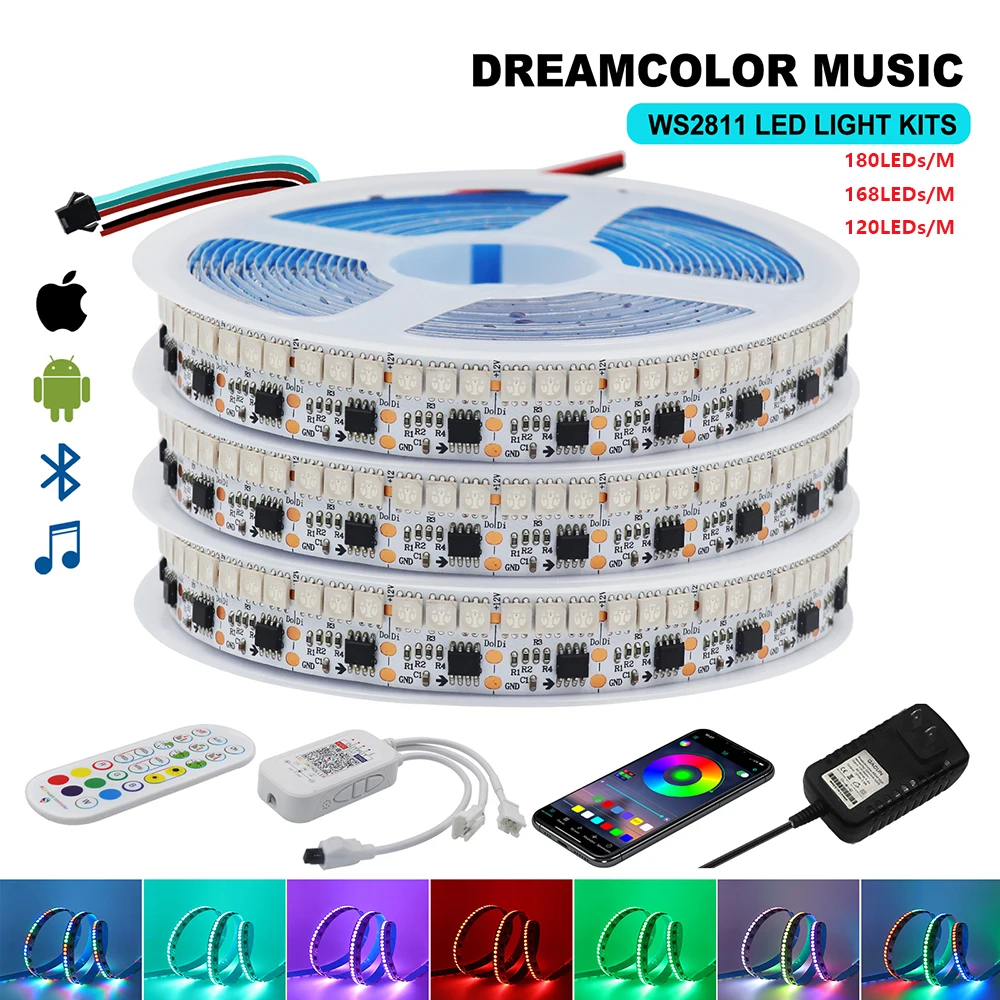 WS2811 Светодиодная лента RGB 12 В 24 ЕС США Великобритания AU Набор Bluetooth Приложение