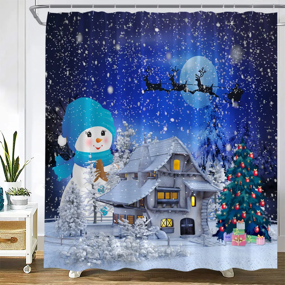 Рождественские шторы для душа забавный Санта-Клаус подарок замок зимний пейзаж