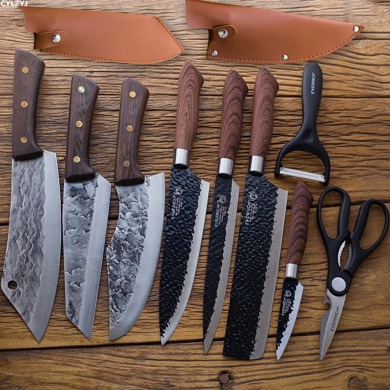 Кованый шеф-нож 1-9 шт. в комплекте кухонные ножи охотничьи косточки сербский