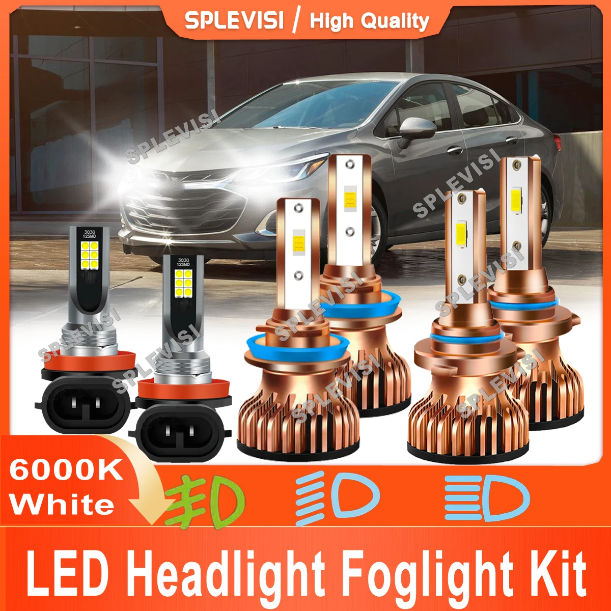 

SPLEVISI Clear White Car Light Bulbs For Chevrolet Cruze 2016 2017 2018 2019 Combo Headlight High Low Beam Foglamp Plug And Play