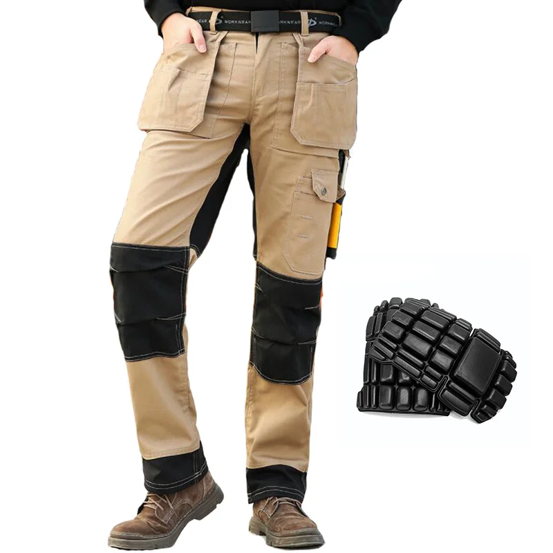 

Cotton Working Pants Men Workwear Multi Pockets Cargo Pants Work Trousers Men with Knee Pads Workers Electrician Pants