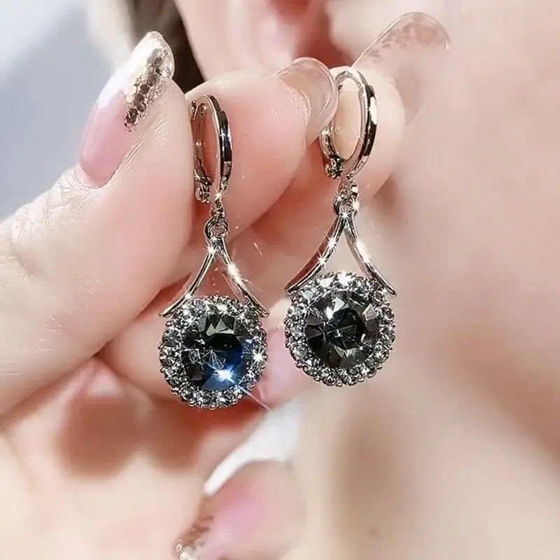 Accessories for Women Grey Round Crystal Zircon Dangle Earrings for Women Wedding Party Anniversary Gift Jewelry pendientes