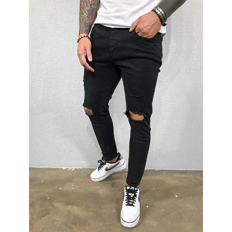 2022 Men's Jeans Small Leg Jeans Elastic Jeans New High Street Men Jeans Pants Slim Fit Full Length Trousers