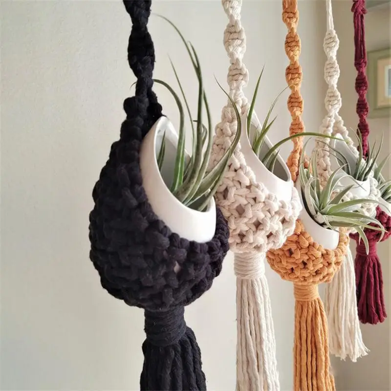 

Colourful Macrame Wall Hanging Air Plant Holder Bohemian Style Planter Cotton Hand Weaving Flowerpot Net Bag For Home Decor
