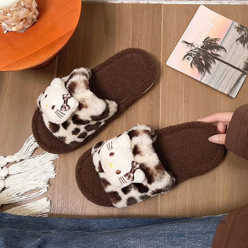 Sanrio Hello Kitty Trend милая плюшевая обувь осенне-зимние простые хлопковые тапочки с