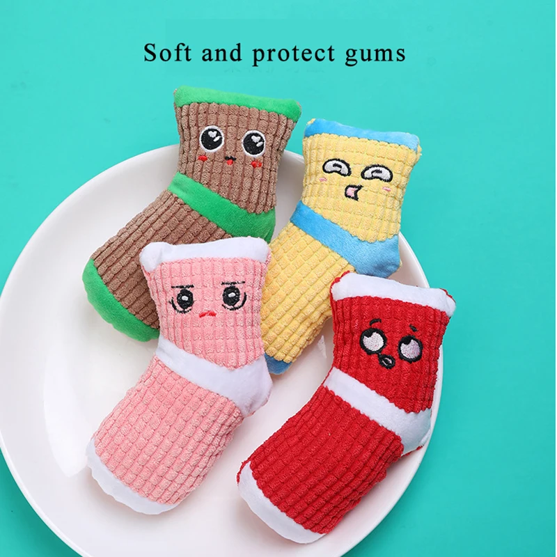 

Cute Pet Toy Fun Cute Sock Squeak Bite Molar Fleece Kitten Puppy Chew Cleaning Teeth Sound Soft Plush Dog Cat Toys Pet Supplies