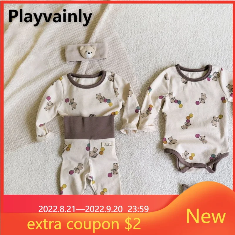 Home clothes Autumn Family Matching Clothes Boy Girl Bear balloon print Jumpsuit+Hairband Suit Clothes Child Clothing E34546