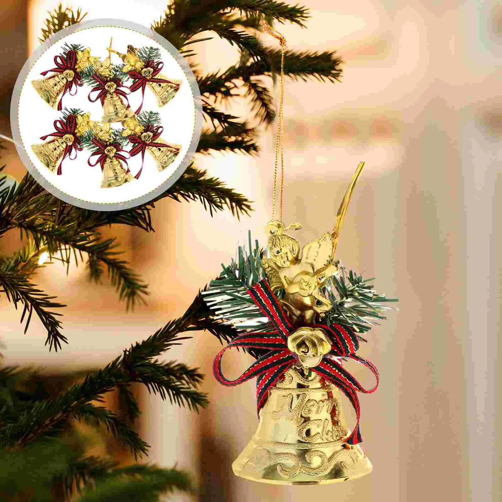 

6 Pcs Christmas Bell Pendant Tree Decorations Hanging Bells Window Ornaments Xmas Plastic Pendent Trees