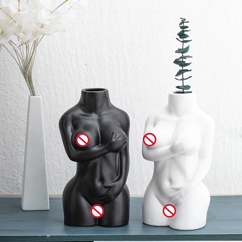 

VOZZISOUE Nordic Ins Style Art Creative Body Shape Flower Pot Decorative Ornaments Modern Ceramic Crafts Vase Room Decor Macetas