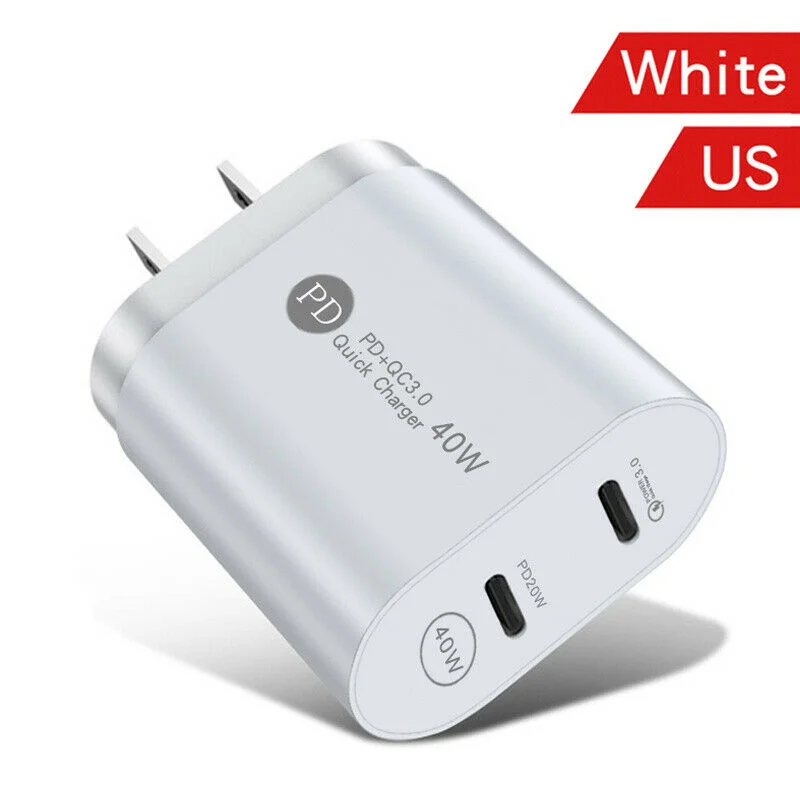 

40 Вт Быстрая зарядка двойной PD USB Type-C QC 3,0 быстрое зарядное устройство для iPhone 13 12 11 Pro Max X Xr iPad Универсальный адаптер