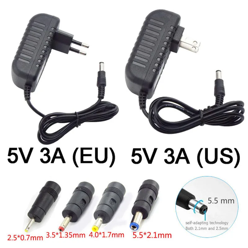 

Adapter Converter 5.5*2.1mm 4.0*1.7mm 3.5*1.35mm 2.5*0.7mm DC Plug AC 100-240V DC 5V 3A Power Supply Charger