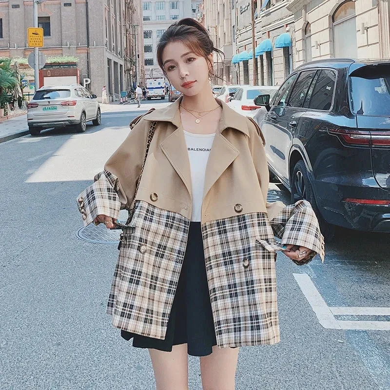 

Trench Coat Women 2023 Spring Autumn New Long Windbreaker Jacket Patchwork Fashion Loose Versatile Loose Outerwear Womens