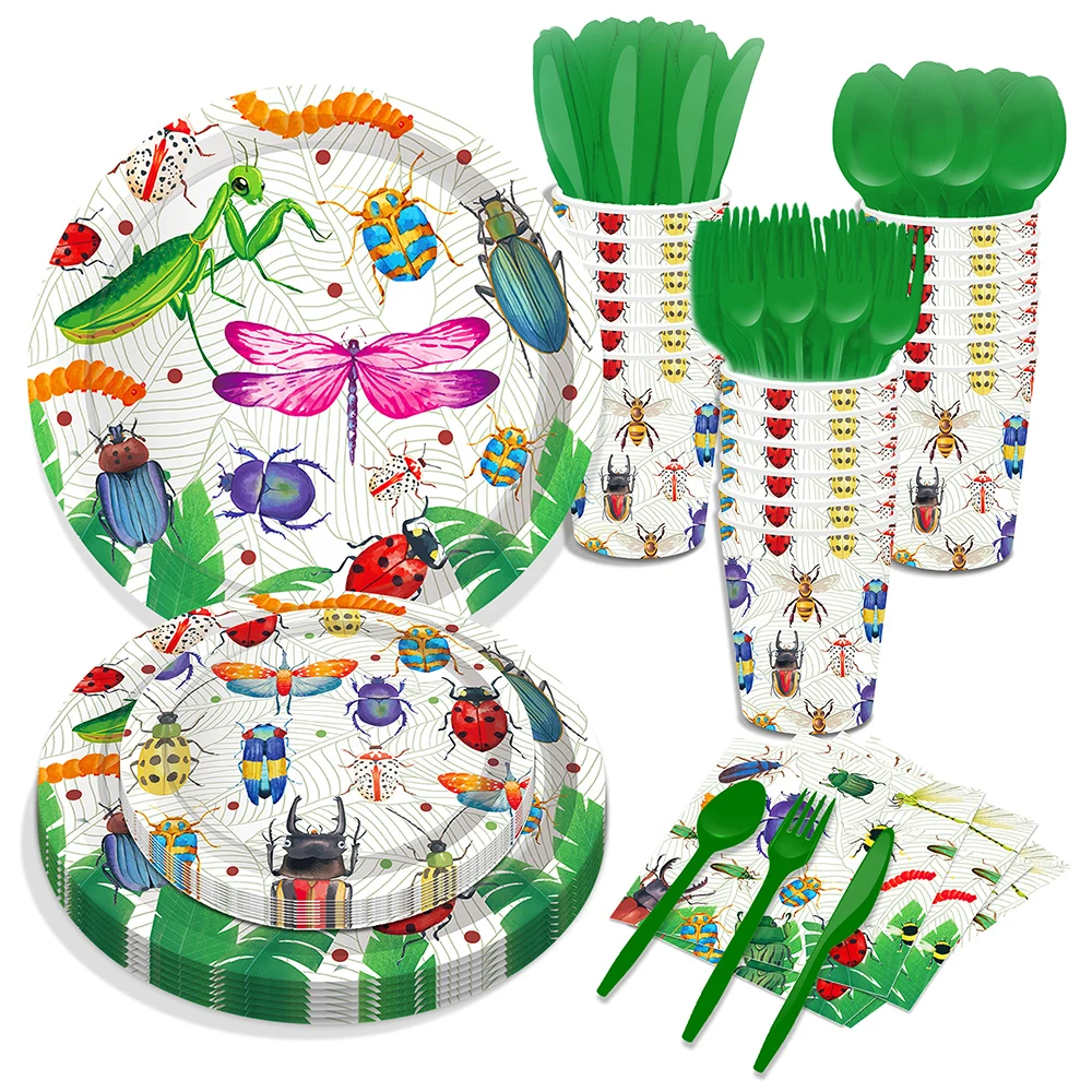 

Cartoon Spring Insect Dragonfly Bugs Birthday Party Disposable Tableware Sets Cups Plates Napkins Baby Shower Party Supplies