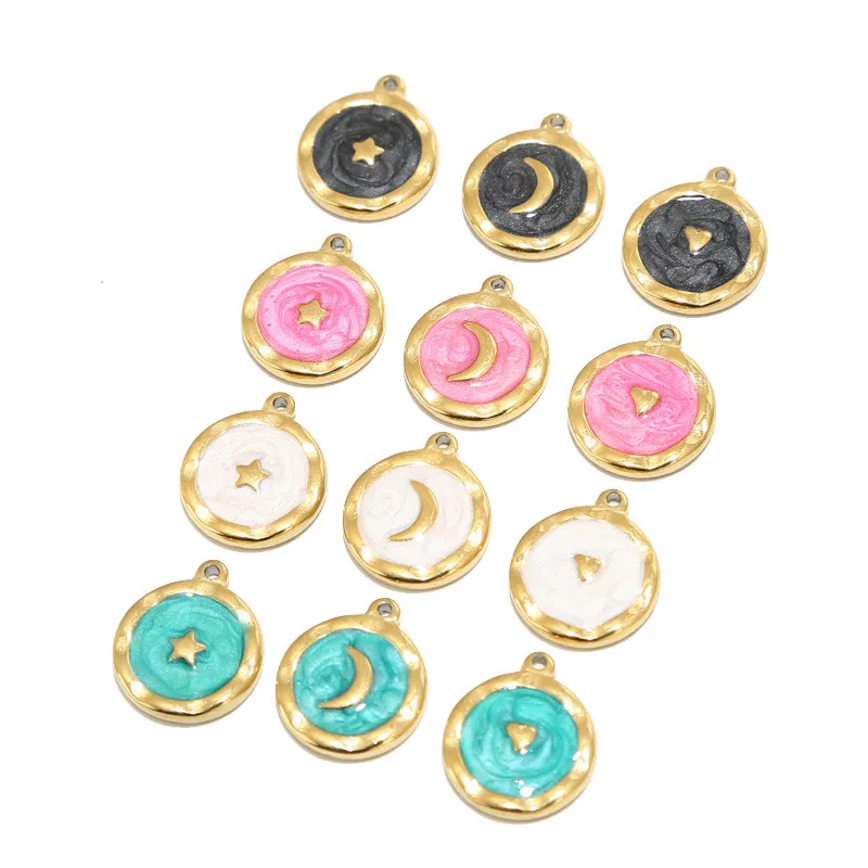 

5 шт. Нержавеющая сталь 15 мм Эмаль Звезда Луна Сердце Подвески для женщин Цепочки и ожерелья Золотая белая синяя медаль Подвески DIY Ювелирные...