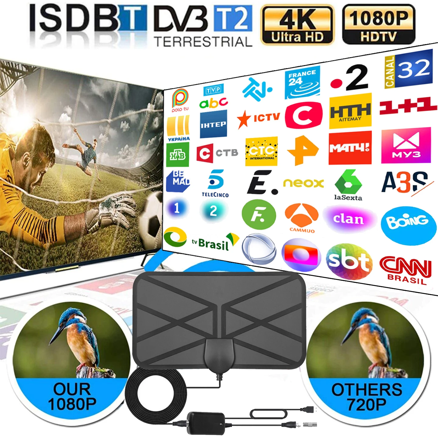 Новинка 2022 цифровая ТВ-антенна DVB-T2 4K 25 дБ с усилителем 3000 миль HD 1080P антенна для