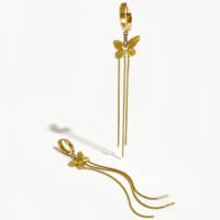 perisbox elegant butterfly long tassel drop earring 316l stainless steel dangle earrings for women golden metal jewelry
