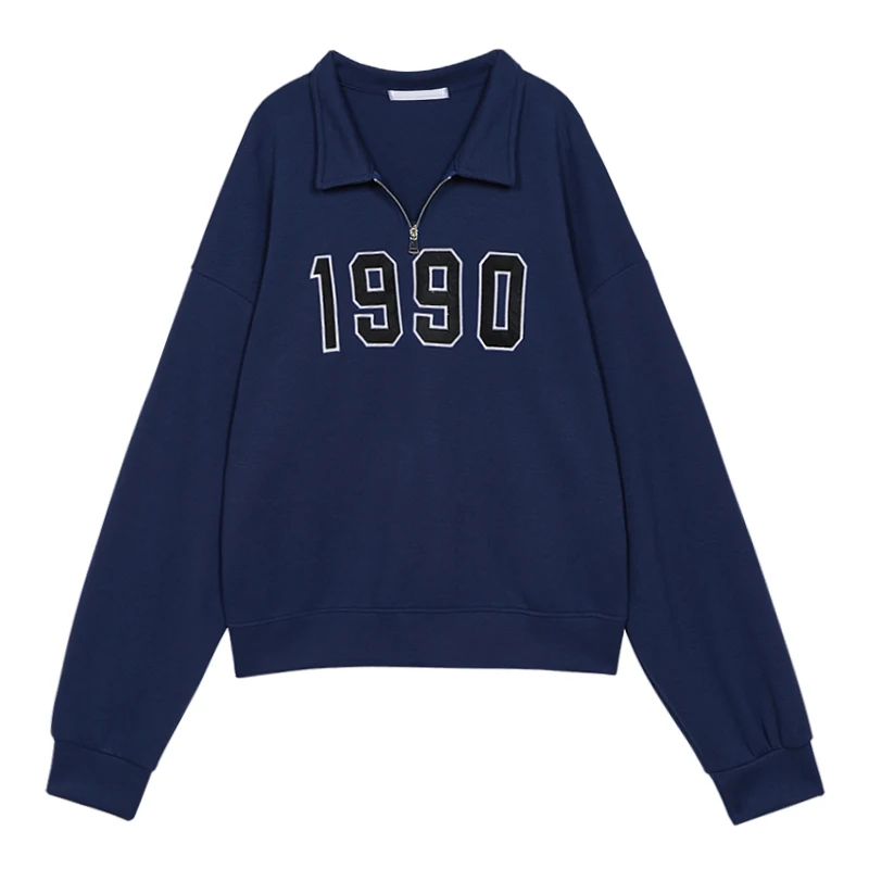 

2021 Women Autumn New Sweatshirt Women Loose Polo Collar Printing Sweatshirt Tops Sweatshirts Vintage Clothes for Teens Pullover