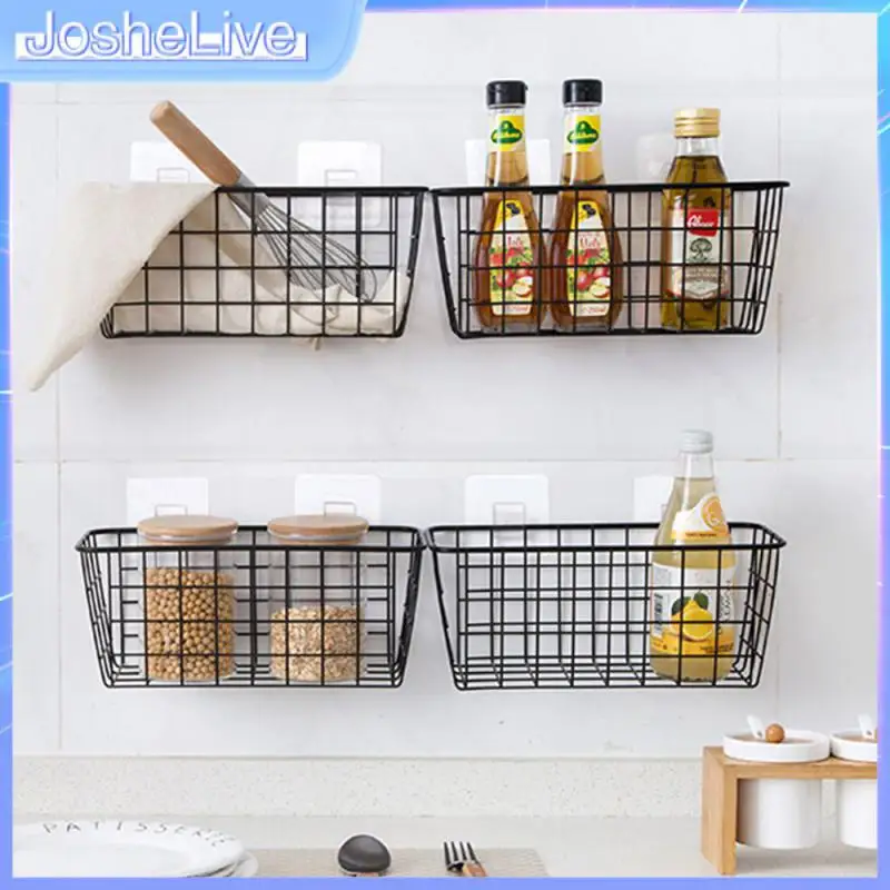 

Toothbrush Holder Bathroom Shower Shelf Jar Bottle Storage Basket Iron Grid Holder Wall Mounted Basket No Drilling