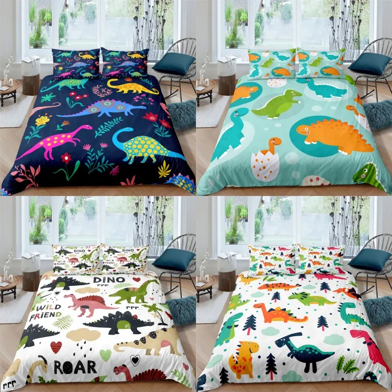 

Cute cartoon dinosaur Print Polyester Bedding Sets Child Kids Covers Boys Bed Linen Set for Teens king size bedding set