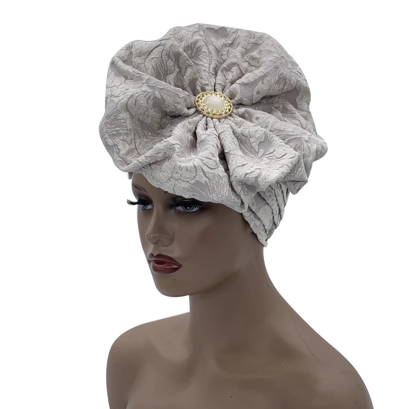 2022 Trendy Women Big Flower Turban Hat Fashion Muslim Hijab Caps Diamonds Head Wrap Ladies Bandana Chemo Cap African Hat