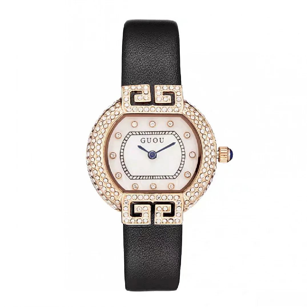 2022 Fashion Guou Top Brand Women Clock With Diamond Gold Leather Ladies Luxury Casual Women's Bracelet Watches Relogio Feminino enlarge