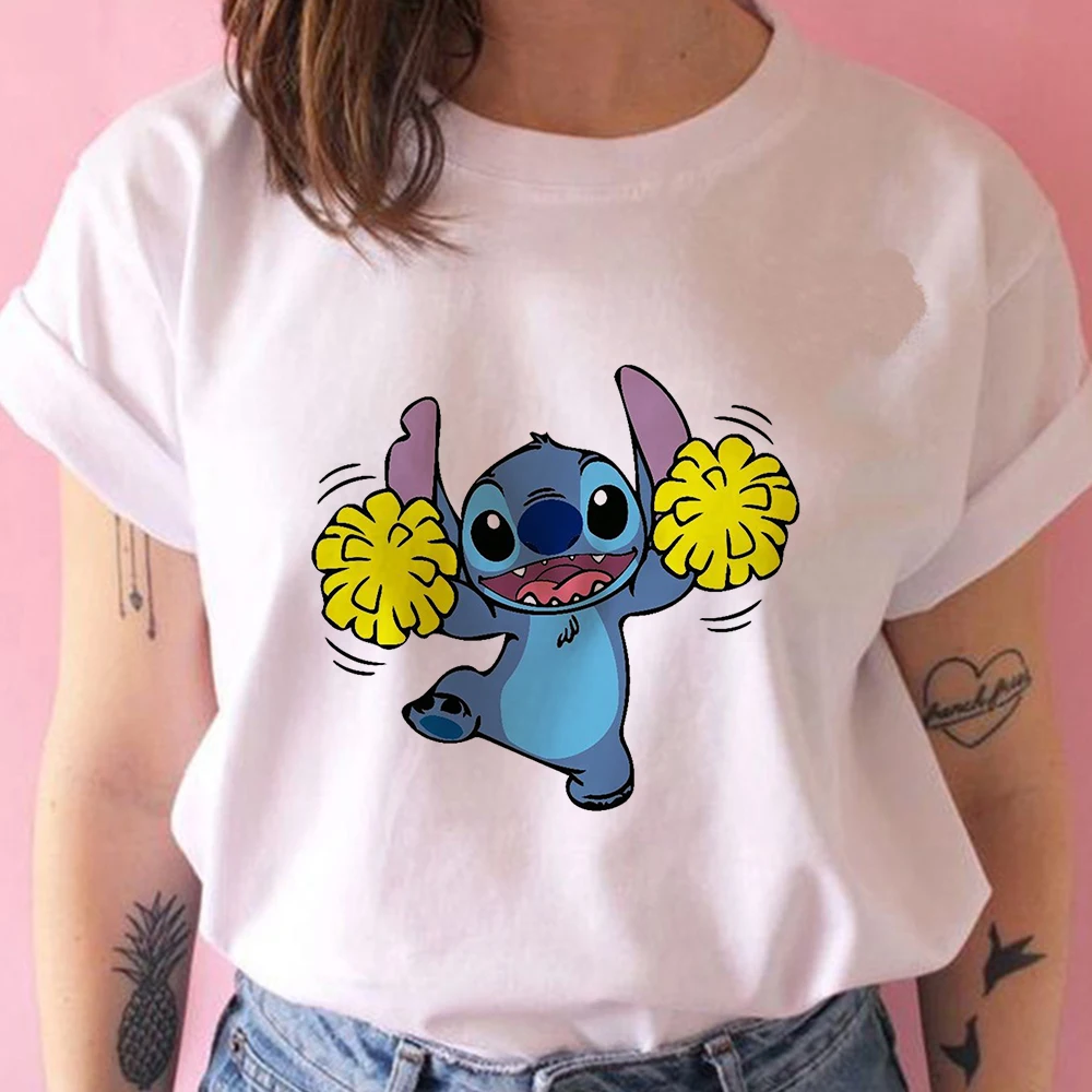 

Women Casual Short Sleeve Tee-Shirts Female Tops Disney Printing 2021 New Fashion S-3XL Summer Lilo & Stitch Basic T-shirt