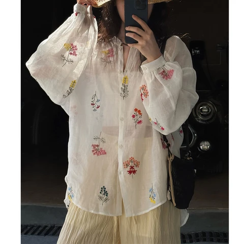 Женские льняные блузки Sherhure белые