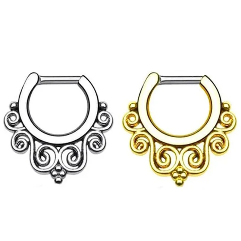 

16G Cloud Flower Lace Septum Nose Ring Daith Conch Cartilaged Hoop Earrings Clicker Helix Piercing 316L Surgical Steel Unisex